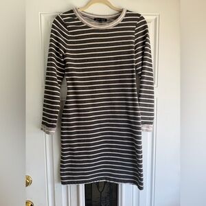 Sweet Rain Black and White Striped Long Sleeve Dress